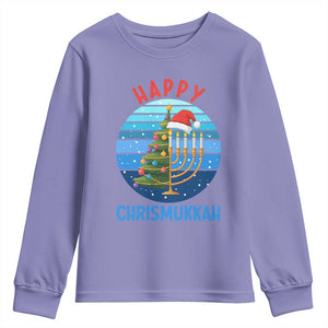Happy Chrismukkah Youth Sweatshirt Menorah Candle Christmas Tree Holiday Jewish Gift TS12 Violet Print Your Wear