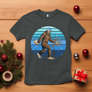 Funny Christmas Hanukkah Bigfoot Lover T Shirt Jewish Holiday Gift TS12 Dark Heather Print Your Wear