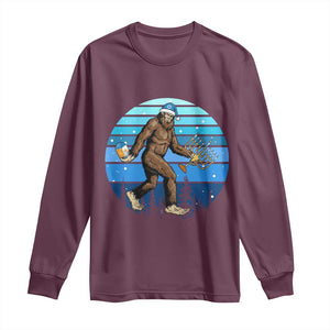 Funny Christmas Hanukkah Bigfoot Lover Long Sleeve Shirt Jewish Holiday Gift TS12 Maroon Print Your Wear