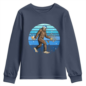 Funny Christmas Hanukkah Bigfoot Lover Youth Sweatshirt Jewish Holiday Gift TS12 Navy Print Your Wear