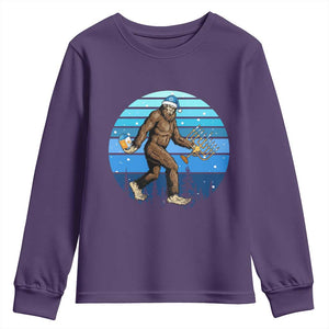 Funny Christmas Hanukkah Bigfoot Lover Youth Sweatshirt Jewish Holiday Gift TS12 Purple Print Your Wear