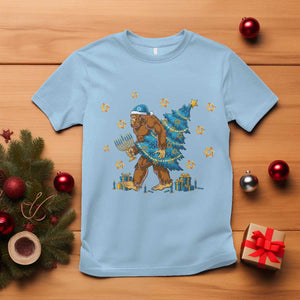 Funny Hanukkah Bigfoot Lover Jewish Holiday Gift T Shirt TS12 Light Blue Print Your Wear