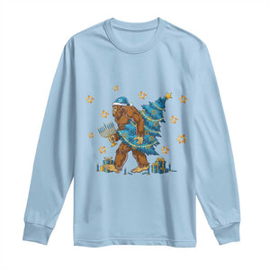 Funny Hanukkah Bigfoot Lover Jewish Holiday Gift Long Sleeve Shirt TS12 Light Blue Print Your Wear