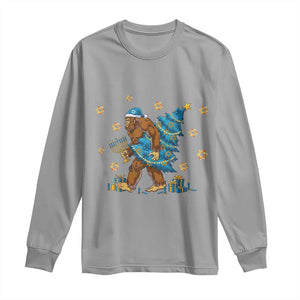 Funny Hanukkah Bigfoot Lover Jewish Holiday Gift Long Sleeve Shirt TS12 Sport Gray Print Your Wear