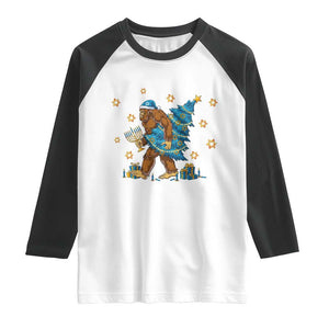 Funny Hanukkah Bigfoot Lover Jewish Holiday Gift Raglan Shirt TS12 White Black Print Your Wear