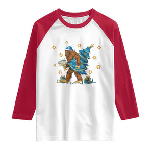 Funny Hanukkah Bigfoot Lover Jewish Holiday Gift Raglan Shirt TS12 White Red Print Your Wear