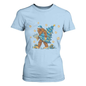 Funny Hanukkah Bigfoot Lover Jewish Holiday Gift T Shirt For Women TS12 Light Blue Print Your Wear