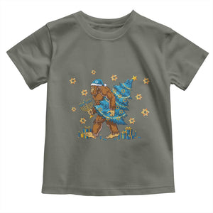 Funny Hanukkah Bigfoot Lover Jewish Holiday Gift Toddler T Shirt TS12 Military Green Print Your Wear