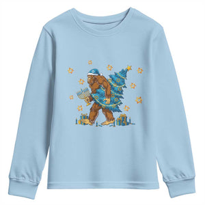Funny Hanukkah Bigfoot Lover Jewish Holiday Gift Youth Sweatshirt TS12 Light Blue Print Your Wear