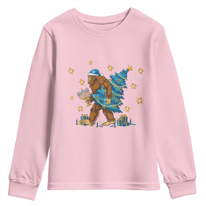 Funny Hanukkah Bigfoot Lover Jewish Holiday Gift Youth Sweatshirt TS12 Light Pink Print Your Wear