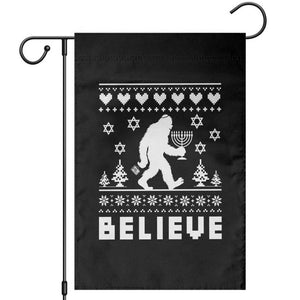 Funny Hanukkah Bigfoot Garden Flag Believe Ugly Sweater Jewish Holiday Gift TS12 Black Print Your Wear