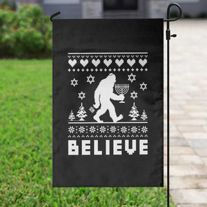 Funny Hanukkah Bigfoot Garden Flag Believe Ugly Sweater Jewish Holiday Gift TS12 Print Your Wear