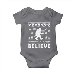 Funny Hanukkah Bigfoot Baby Onesie Believe Ugly Sweater Jewish Holiday Gift TS12 Charcoal Print Your Wear