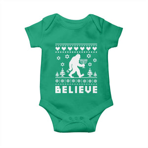 Funny Hanukkah Bigfoot Baby Onesie Believe Ugly Sweater Jewish Holiday Gift TS12 Irish Green Print Your Wear