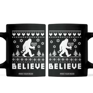 Funny Hanukkah Bigfoot Coffee Mug Believe Ugly Sweater Jewish Holiday Gift TS12 Black Print Your Wear