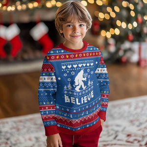 Funny Bigfoot Hanukkah Ugly Sweater Believe Ugly Sweater Jewish Holiday Gift TS12 Blue Red Print Your Wear