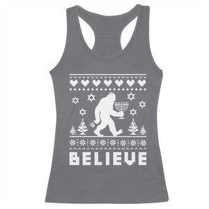 Funny Hanukkah Bigfoot Racerback Tank Top Believe Ugly Sweater Jewish Holiday Gift TS12 Charcoal Print Your Wear