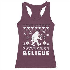 Funny Hanukkah Bigfoot Racerback Tank Top Believe Ugly Sweater Jewish Holiday Gift TS12 Maroon Print Your Wear