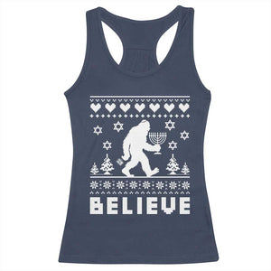 Funny Hanukkah Bigfoot Racerback Tank Top Believe Ugly Sweater Jewish Holiday Gift TS12 Navy Print Your Wear