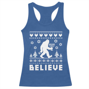 Funny Hanukkah Bigfoot Racerback Tank Top Believe Ugly Sweater Jewish Holiday Gift TS12 Royal Blue Print Your Wear