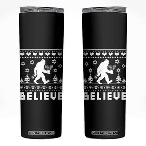 Funny Hanukkah Bigfoot Skinny Tumbler Believe Ugly Sweater Jewish Holiday Gift TS12 Black Print Your Wear