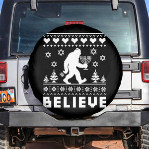 Funny Hanukkah Bigfoot Spare Tire Cover Believe Ugly Sweater Jewish Holiday Gift TS12 No hole Black Print Your Wear
