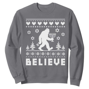 Funny Hanukkah Bigfoot Sweatshirt Believe Ugly Sweater Jewish Holiday Gift TS12 Charcoal Print Your Wear