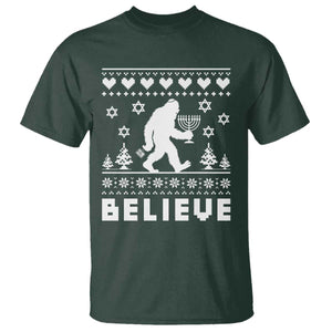 Funny Hanukkah Bigfoot T Shirt Believe Ugly Sweater Jewish Holiday Gift TS12 Dark Forest Green Print Your Wear