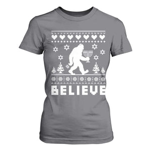 Funny Hanukkah Bigfoot T Shirt For Women Believe Ugly Sweater Jewish Holiday Gift TS12 Charcoal Print Your Wear