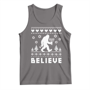 Funny Hanukkah Bigfoot Tank Top Believe Ugly Sweater Jewish Holiday Gift TS12 Deep Heather Print Your Wear