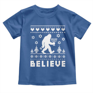 Funny Hanukkah Bigfoot Toddler T Shirt Believe Ugly Sweater Jewish Holiday Gift TS12 Royal Blue Print Your Wear