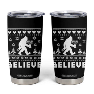 Funny Hanukkah Bigfoot Tumbler Cup Believe Ugly Sweater Jewish Holiday Gift TS12 Black Print Your Wear