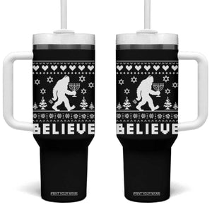 Funny Hanukkah Bigfoot Tumbler With Handle Believe Ugly Sweater Jewish Holiday Gift TS12 One Size: 40 oz Black Print Your Wear