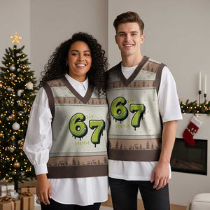 Six Seven Meme Tennis Lover V-Neck Knit Sweater Vest Gen Alpha Slang Gift TS12 Mocha Mousse Print Your Wear