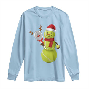 Funny Christmas Tennis Snowman Long Sleeve Shirt Tennis Lover Gift TS12 Light Blue Print Your Wear