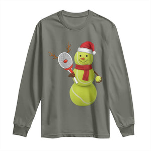 Funny Christmas Tennis Snowman Long Sleeve Shirt Tennis Lover Gift TS12 Military Green Print Your Wear