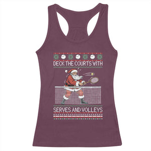 Deck The Courts With Serves And Volleys Racerback Tank Top Funny Tennis Ugly Christmas TS12 Maroon Print Your Wear