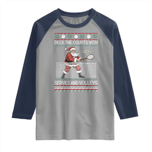 Deck The Courts With Serves And Volleys Raglan Shirt Funny Tennis Ugly Christmas TS12 Sport Gray Navy Print Your Wear