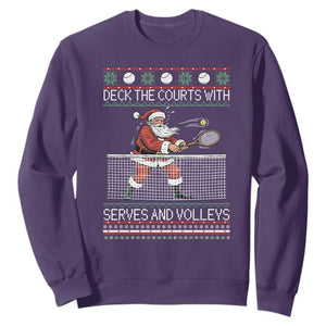 Deck The Courts With Serves And Volleys Sweatshirt Funny Tennis Ugly Christmas TS12 Purple Print Your Wear