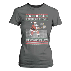 Deck The Courts With Serves And Volleys T Shirt For Women Funny Tennis Ugly Christmas TS12 Dark Heather Print Your Wear