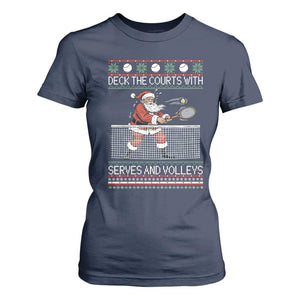 Deck The Courts With Serves And Volleys T Shirt For Women Funny Tennis Ugly Christmas TS12 Navy Print Your Wear
