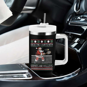 Deck The Courts With Serves And Volleys Tumbler With Handle Funny Tennis Ugly Christmas TS12 Print Your Wear