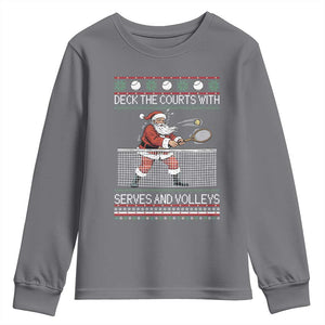 Deck The Courts With Serves And Volleys Youth Sweatshirt Funny Tennis Ugly Christmas TS12 Charcoal Print Your Wear