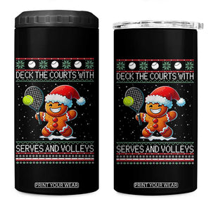Funny Tennis Ugly Christmas Gingerbread Player Gift 4 in 1 Can Cooler Tumbler Deck The Courts With Serves And Volleys TS12 One Size: 16 oz Black Print Your Wear