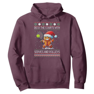 Funny Tennis Ugly Christmas Gingerbread Player Gift Hoodie Deck The Courts With Serves And Volleys TS12 Maroon Print Your Wear