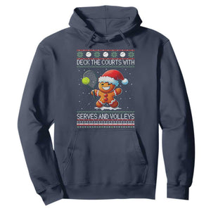 Funny Tennis Ugly Christmas Gingerbread Player Gift Hoodie Deck The Courts With Serves And Volleys TS12 Navy Print Your Wear