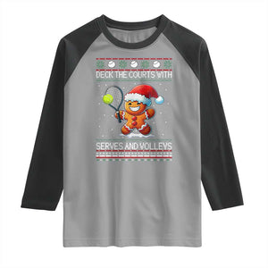 Funny Tennis Ugly Christmas Gingerbread Player Gift Raglan Shirt Deck The Courts With Serves And Volleys TS12 Sport Gray Black Print Your Wear
