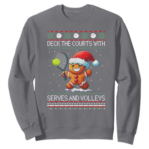 Funny Tennis Ugly Christmas Gingerbread Player Gift Sweatshirt Deck The Courts With Serves And Volleys TS12 Charcoal Print Your Wear
