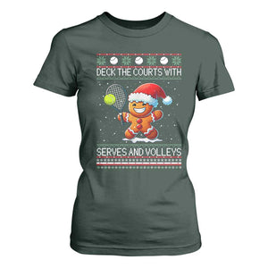 Funny Tennis Ugly Christmas Gingerbread Player Gift T Shirt For Women Deck The Courts With Serves And Volleys TS12 Dark Forest Green Print Your Wear