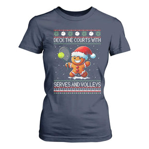 Funny Tennis Ugly Christmas Gingerbread Player Gift T Shirt For Women Deck The Courts With Serves And Volleys TS12 Navy Print Your Wear